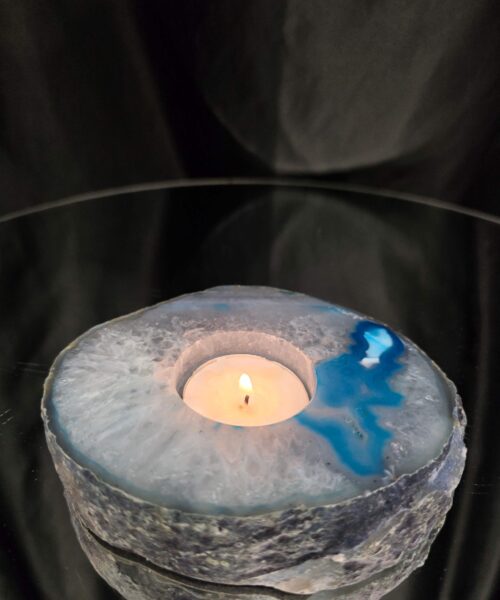 Teal Agate Slice 3 Handpicked 411g H2xW11.5xD10cm Microcrystalline Quartz Tealight Candle Holder Ornament - Image 11