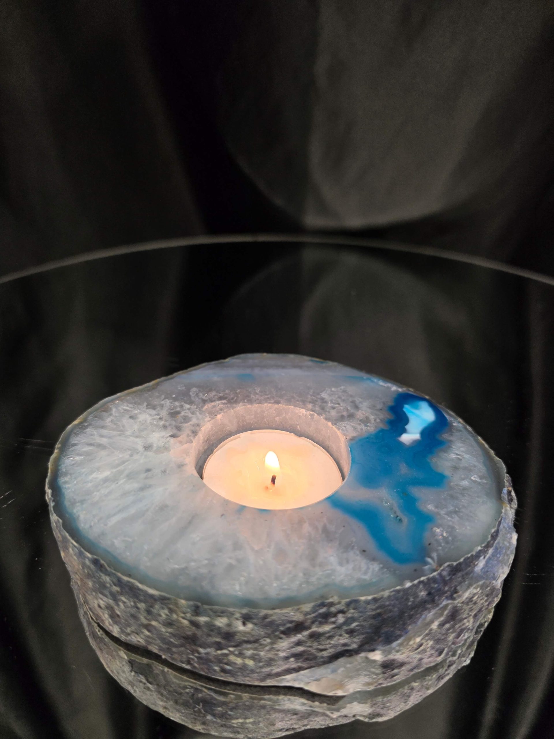 Teal Agate Slice 3 Handpicked 411g H2xW11.5xD10cm Microcrystalline Quartz Tealight Candle Holder Ornament - Image 11