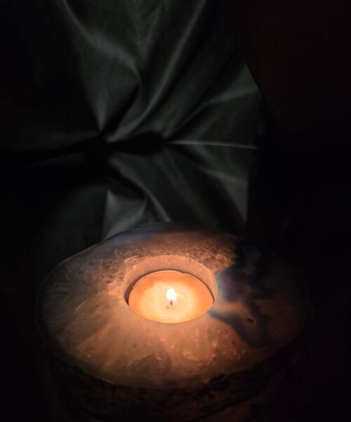 Teal Agate Slice 3 Handpicked 411g H2xW11.5xD10cm Microcrystalline Quartz Tealight Candle Holder Ornament - Image 12