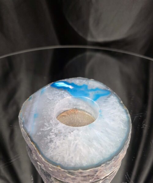 Teal Agate Slice 3 Handpicked 411g H2xW11.5xD10cm Microcrystalline Quartz Tealight Candle Holder Ornament - Image 3