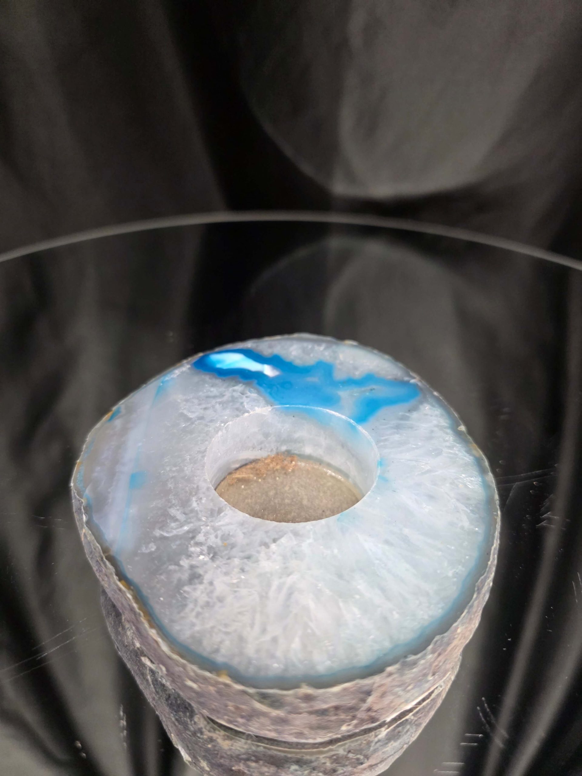 Teal Agate Slice 3 Handpicked 411g H2xW11.5xD10cm Microcrystalline Quartz Tealight Candle Holder Ornament - Image 3