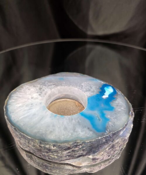 Teal Agate Slice 3 Handpicked 411g H2xW11.5xD10cm Microcrystalline Quartz Tealight Candle Holder Ornament - Image 4