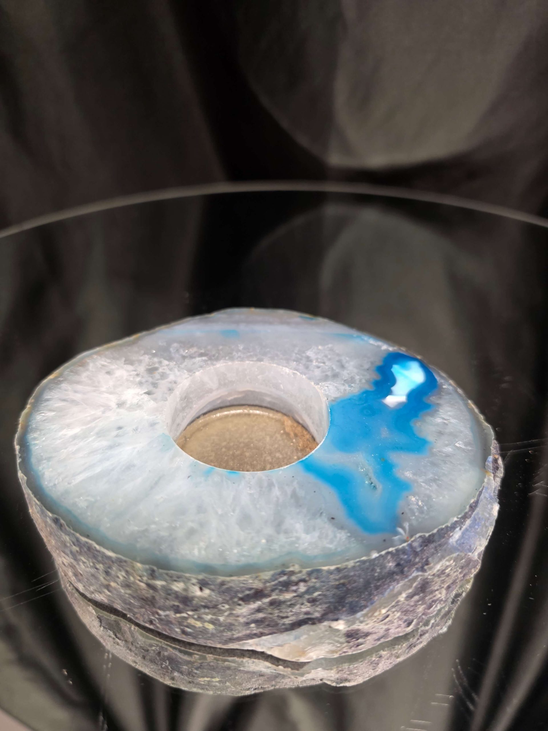Teal Agate Slice 3 Handpicked 411g H2xW11.5xD10cm Microcrystalline Quartz Tealight Candle Holder Ornament - Image 4