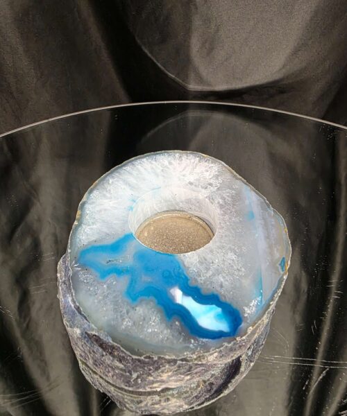 Teal Agate Slice 3 Handpicked 411g H2xW11.5xD10cm Microcrystalline Quartz Tealight Candle Holder Ornament - Image 5