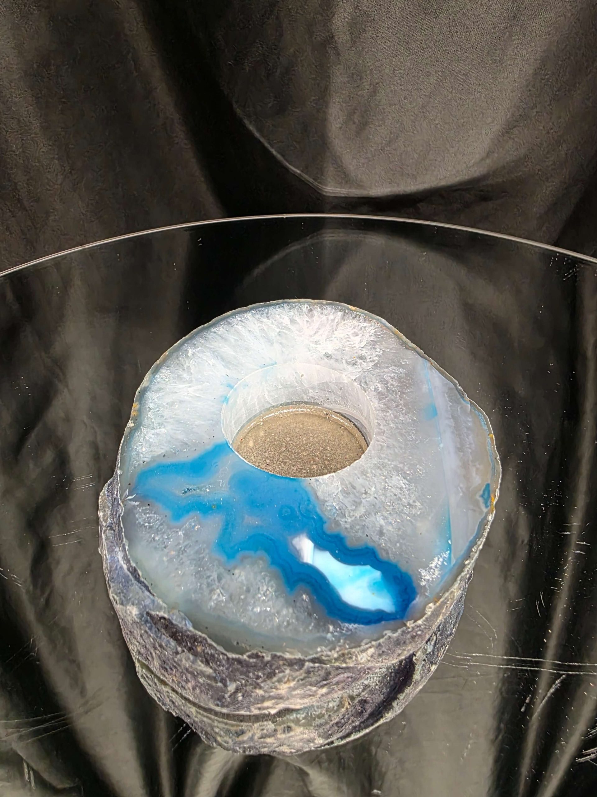 Teal Agate Slice 3 Handpicked 411g H2xW11.5xD10cm Microcrystalline Quartz Tealight Candle Holder Ornament - Image 5