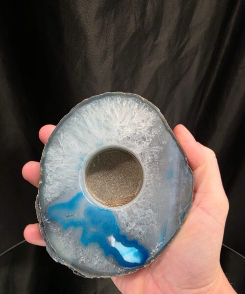 Teal Agate Slice 3 Handpicked 411g H2xW11.5xD10cm Microcrystalline Quartz Tealight Candle Holder Ornament - Image 6