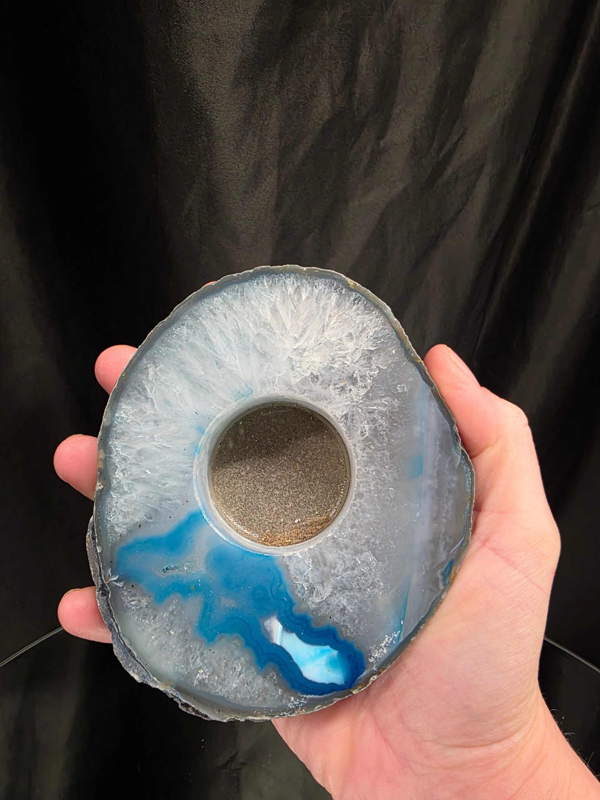 Teal Agate Slice 3 Handpicked 411g H2xW11.5xD10cm Microcrystalline Quartz Tealight Candle Holder Ornament - Image 6