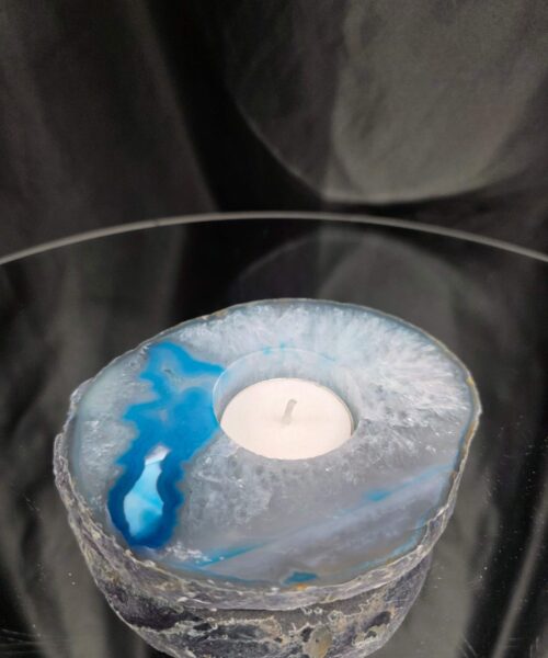 Teal Agate Slice 3 Handpicked 411g H2xW11.5xD10cm Microcrystalline Quartz Tealight Candle Holder Ornament - Image 8