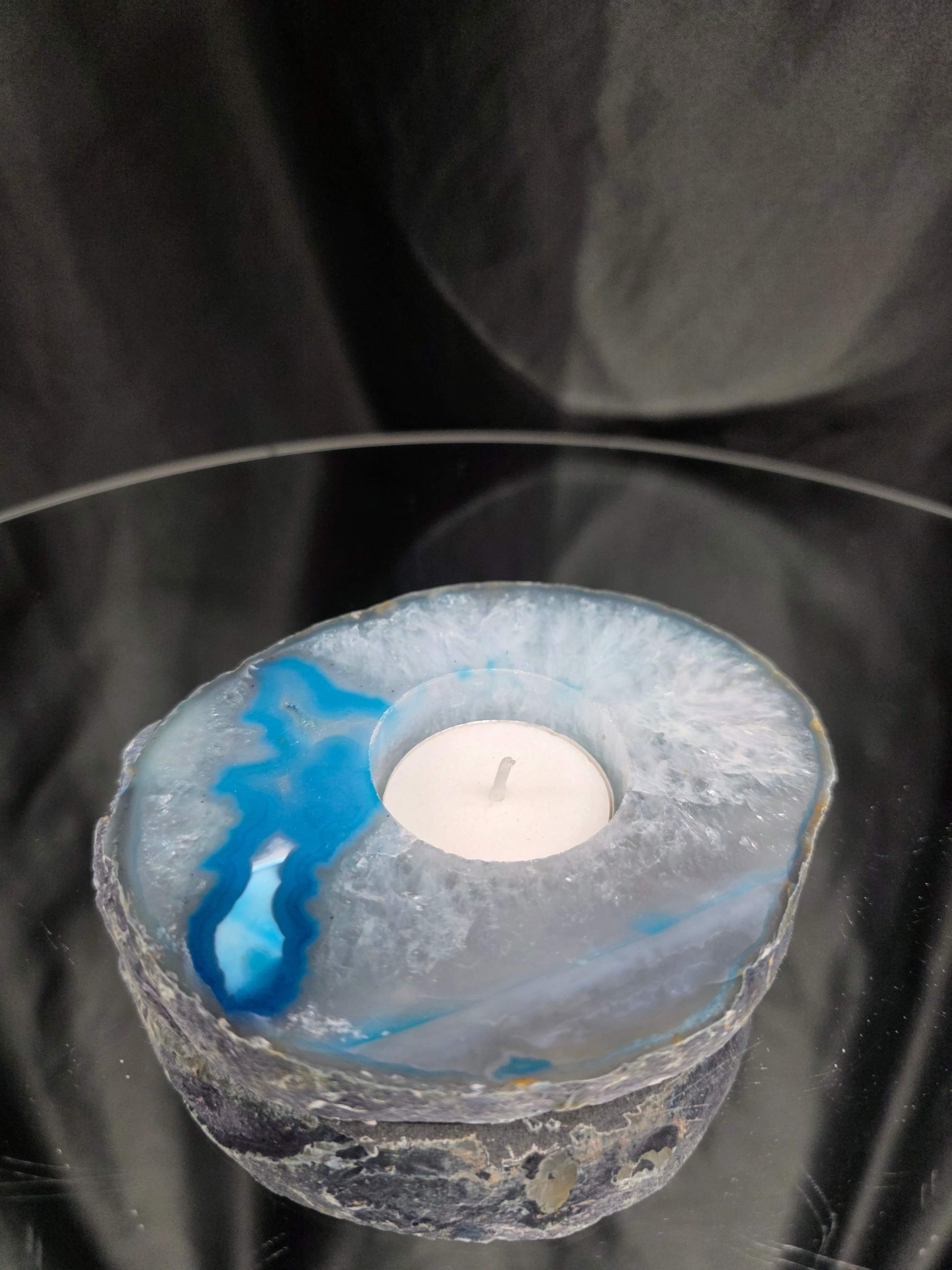 Teal Agate Slice 3 Handpicked 411g H2xW11.5xD10cm Microcrystalline Quartz Tealight Candle Holder Ornament - Image 8
