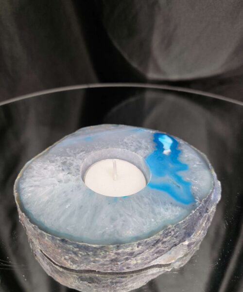 Teal Agate Slice 3 Handpicked 411g H2xW11.5xD10cm Microcrystalline Quartz Tealight Candle Holder Ornament - Image 9