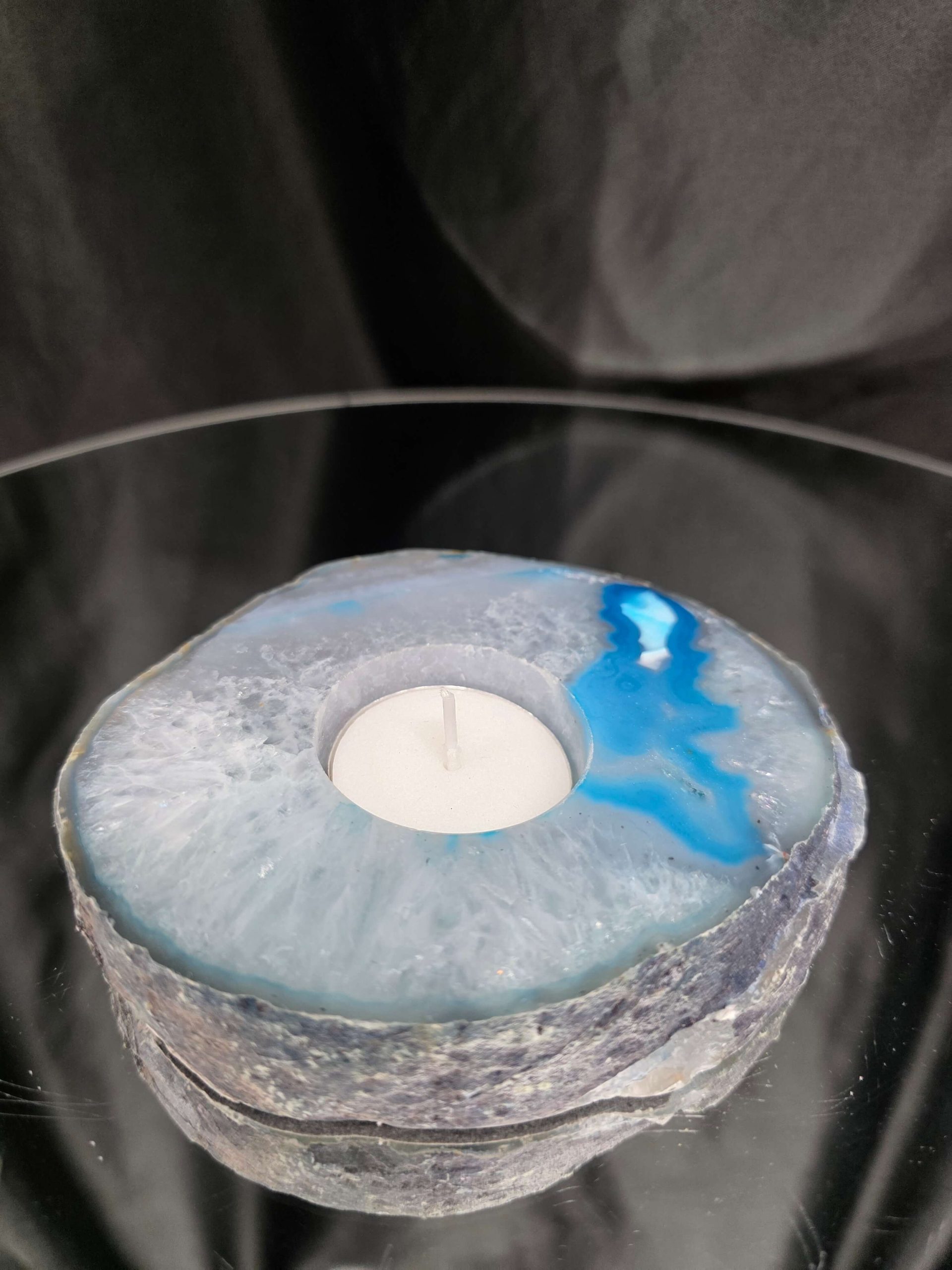 Teal Agate Slice 3 Handpicked 411g H2xW11.5xD10cm Microcrystalline Quartz Tealight Candle Holder Ornament - Image 9