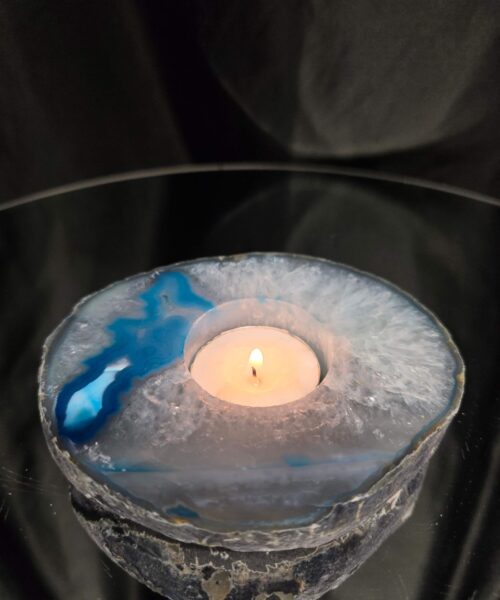 Teal Agate Slice 3 Handpicked 411g H2xW11.5xD10cm Microcrystalline Quartz Tealight Candle Holder Ornament - Image 10