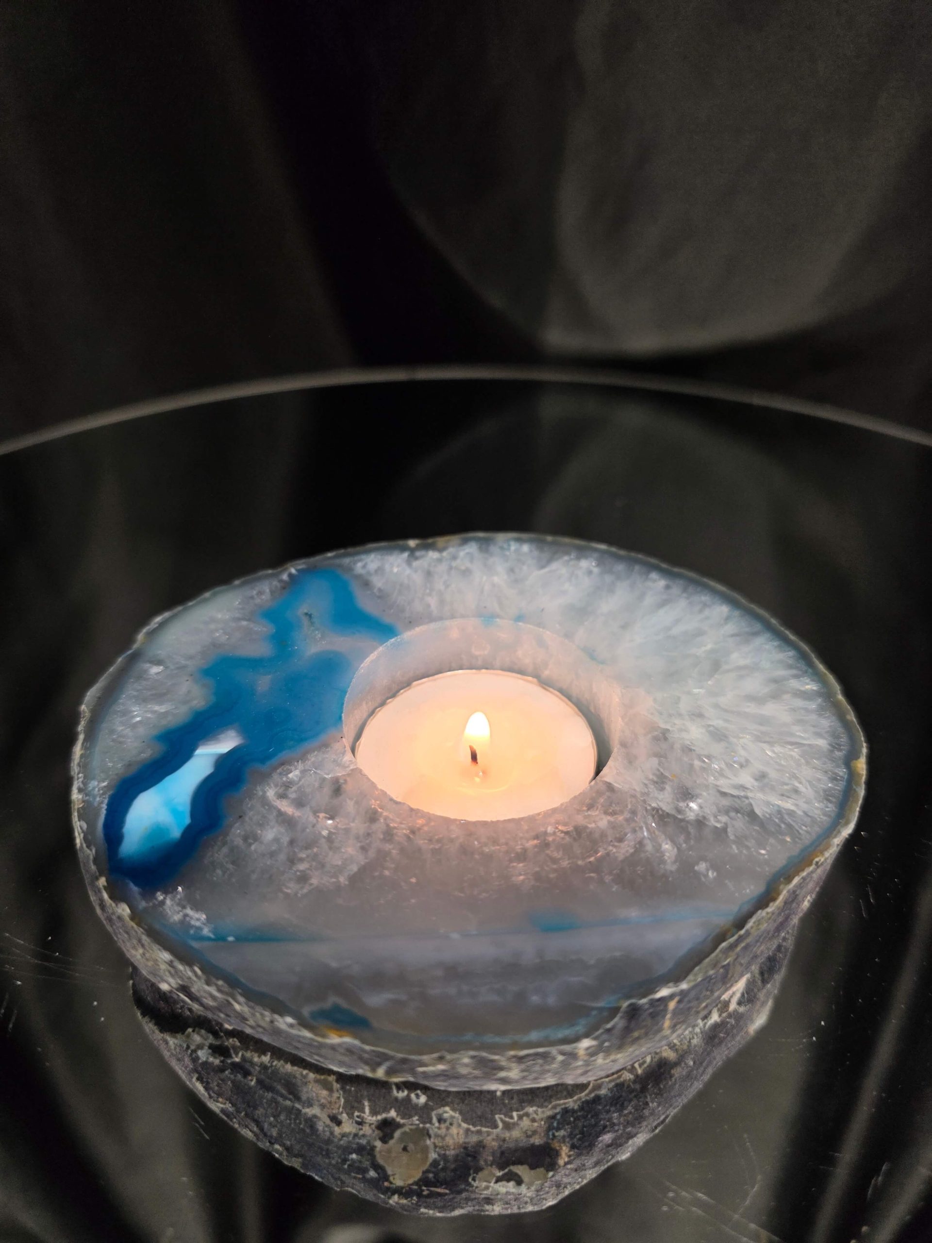 Teal Agate Slice 3 Handpicked 411g H2xW11.5xD10cm Microcrystalline Quartz Tealight Candle Holder Ornament - Image 10