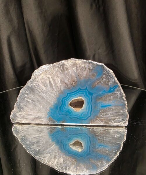 Large Teal Agate End Candle 1 Handpicked 1.471g H9xW16xD9.5cm Microcrystalline Quartz Silver Gilded Tealight Holder