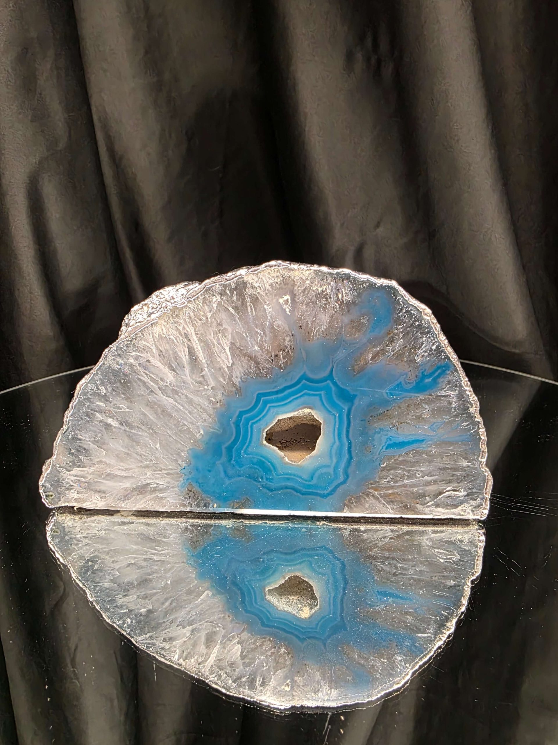 Large Teal Agate End Candle 1 Handpicked 1.471g H9xW16xD9.5cm Microcrystalline Quartz Silver Gilded Tealight Holder