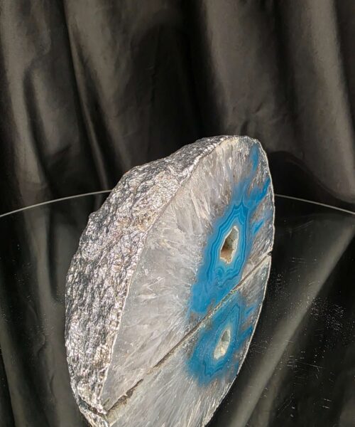 Alternative view of Large Teal Agate End Candle 1 Handpicked 1.471g H9xW16xD9.5cm Microcrystalline Quartz Silver Gilded Tealight Holder