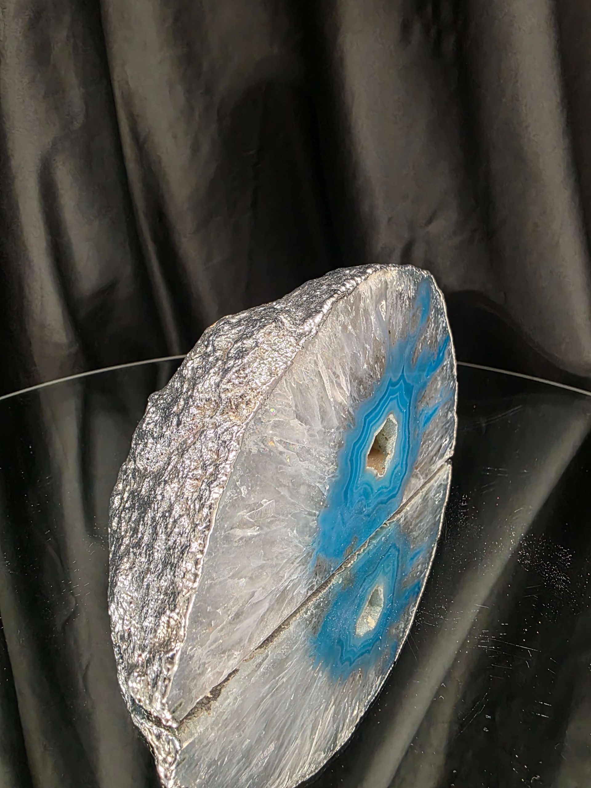 Large Teal Agate End Candle 1 Handpicked 1.471g H9xW16xD9.5cm Microcrystalline Quartz Silver Gilded Tealight Holder - Image 2