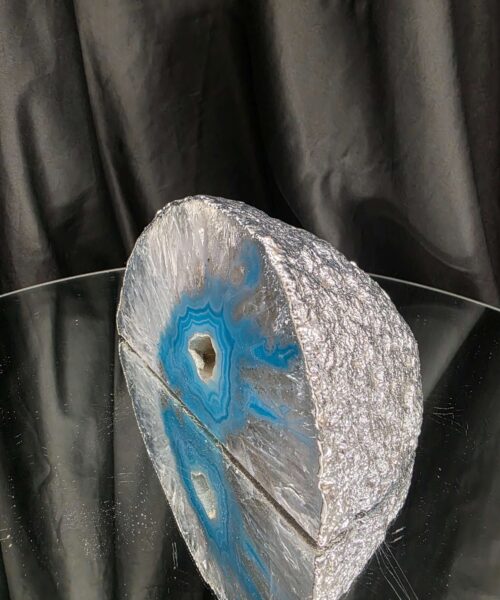Large Teal Agate End Candle 1 Handpicked 1.471g H9xW16xD9.5cm Microcrystalline Quartz Silver Gilded Tealight Holder - Image 3