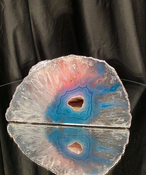 Large Teal Agate End Candle 1 Handpicked 1.471g H9xW16xD9.5cm Microcrystalline Quartz Silver Gilded Tealight Holder - Image 7