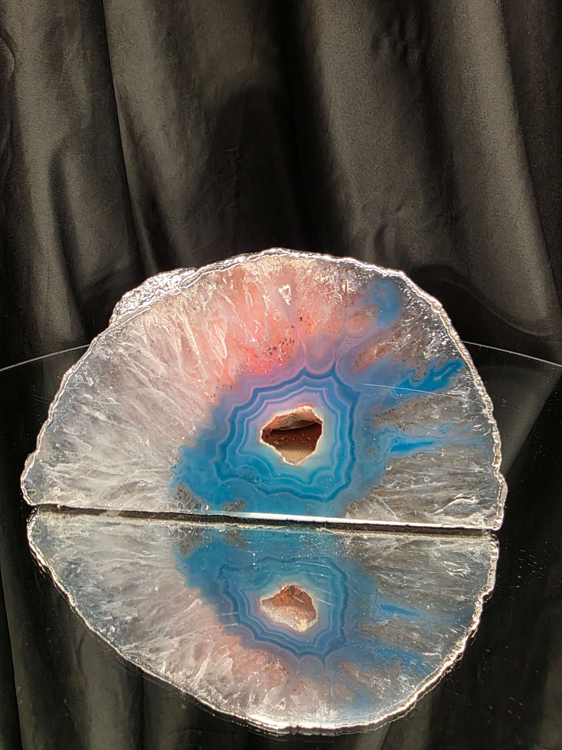 Large Teal Agate End Candle 1 Handpicked 1.471g H9xW16xD9.5cm Microcrystalline Quartz Silver Gilded Tealight Holder - Image 7