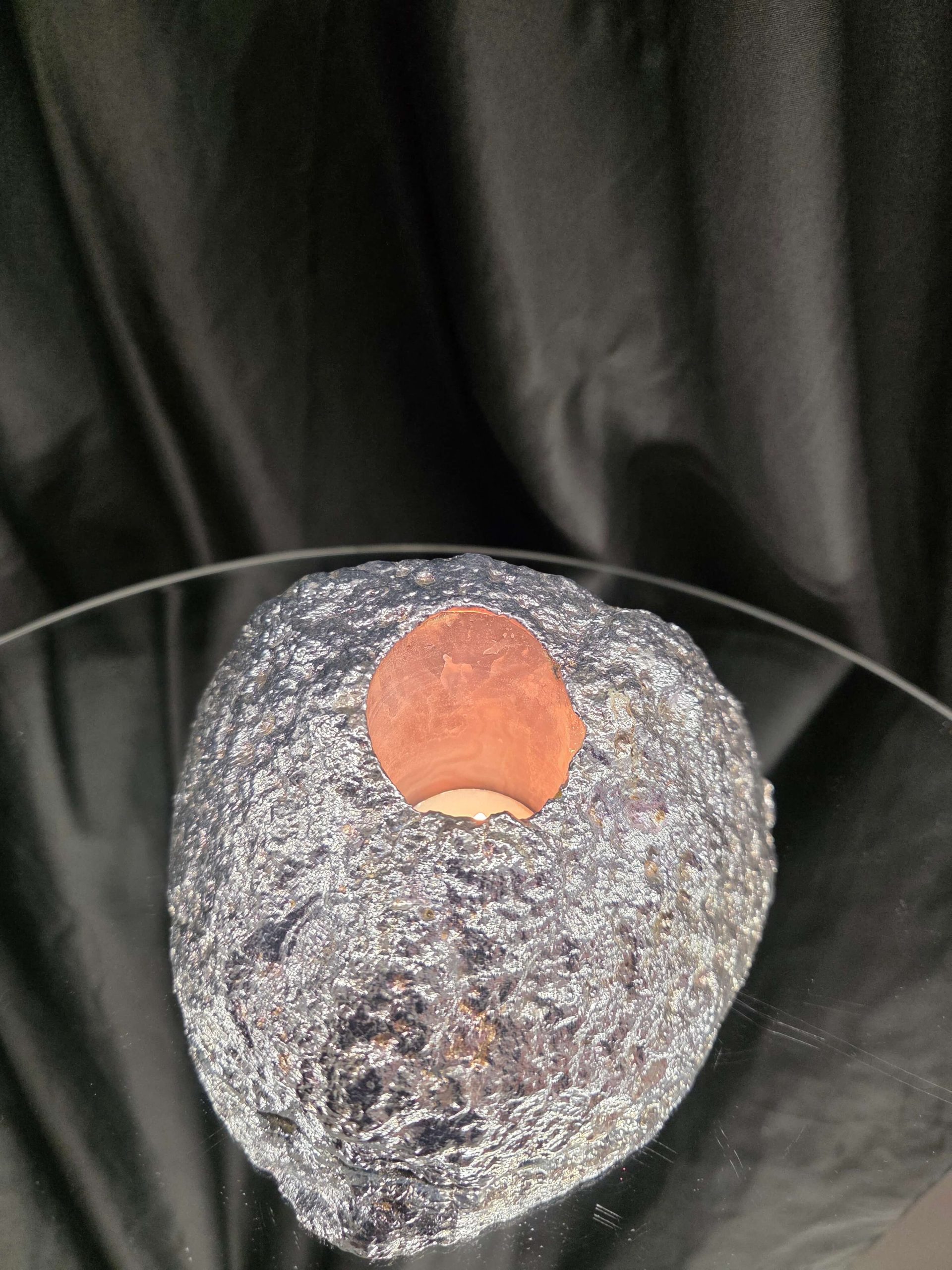 Large Teal Agate End Candle 1 Handpicked 1.471g H9xW16xD9.5cm Microcrystalline Quartz Silver Gilded Tealight Holder - Image 8