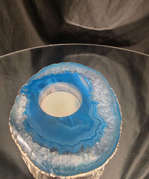 Alternative view of Large Teal Agate Slice 1 Handpicked 301g H2xW12xD10cm Microcrystalline Quartz Silver Gilded Tealight Candle Holder Ornament