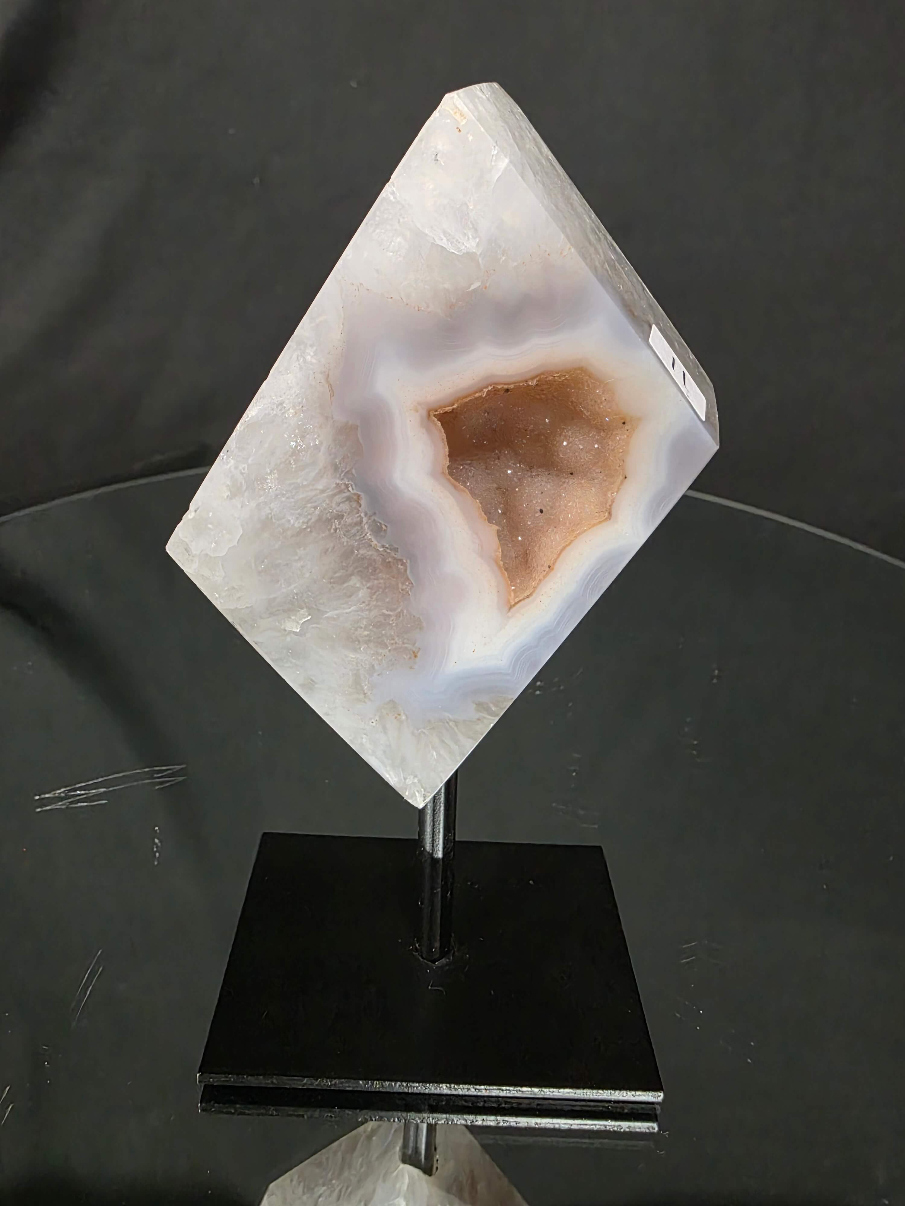 Luxury Natural Agate Cube 11 on Metal Stand 324g H14.5xW7xD5cm