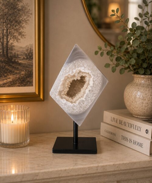 Luxury Natural Agate Cube 4 on Metal Stand 402g H14xW7xD5cm