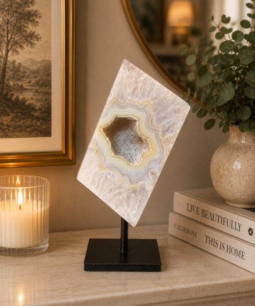 Luxury Natural Agate Cube 5 on Metal Stand 692g H17xW7xD5cm