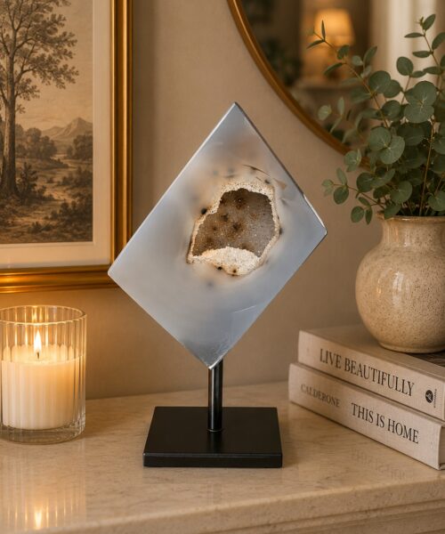 Luxury Natural Agate Cube 6 on Metal Stand 384g H14xW7xD5cm