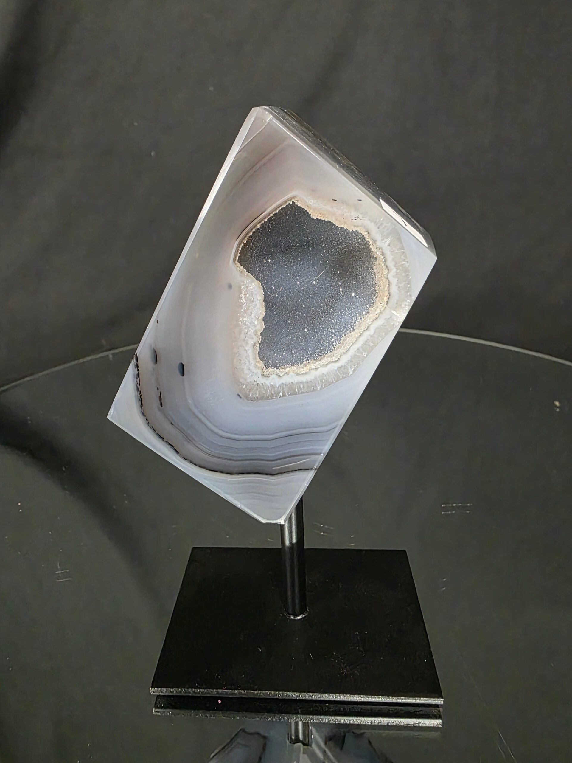 Luxury Natural Agate Cube 7 on Metal Stand 391g H13.5xW7xD5cm