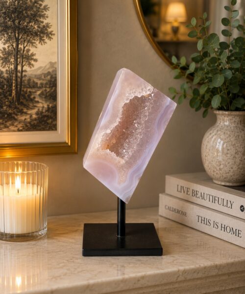 Luxury Natural Agate Cube 8 on Metal Stand 376g H13.5xW7xD5cm