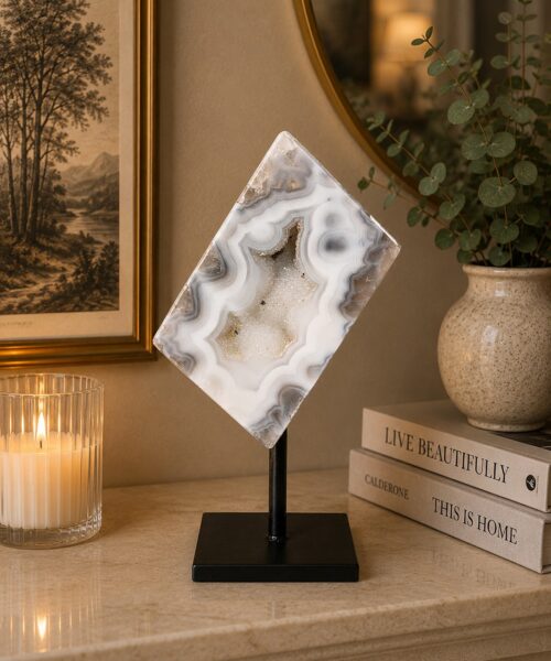Luxury Natural Agate Cube 9 on Metal Stand 501g H15xW7xD5cm