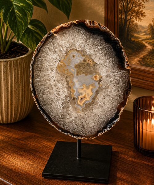 Large Premium Agate Natural Slice on Stand 10 – 2.918g - H33xW22xD12cm