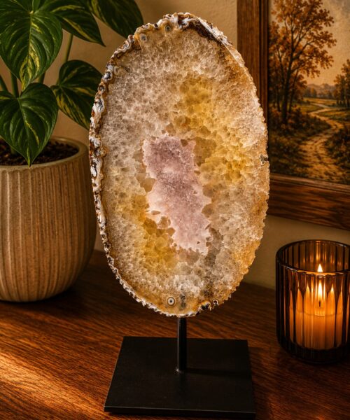 Large Premium Agate Natural Slice on Stand 14 – 2.464g - H36xW19xD12cm