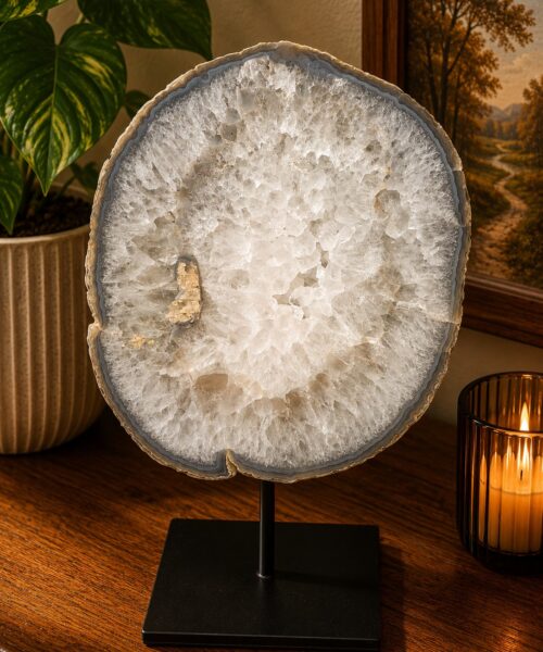 Large Premium Agate Natural Slice on Stand 22 – 3.626g - H36xW25xD12cm