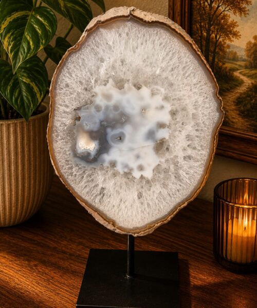 Large Premium Agate Natural Slice on Stand 24 – 4.193g - H40.5xW25.5xD12cm