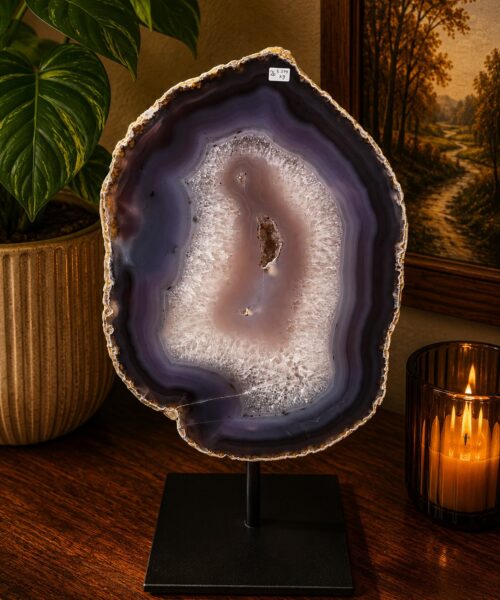 Large Premium Agate Natural Slice on Stand 26 – 3.214g - H39xW21xD12cm