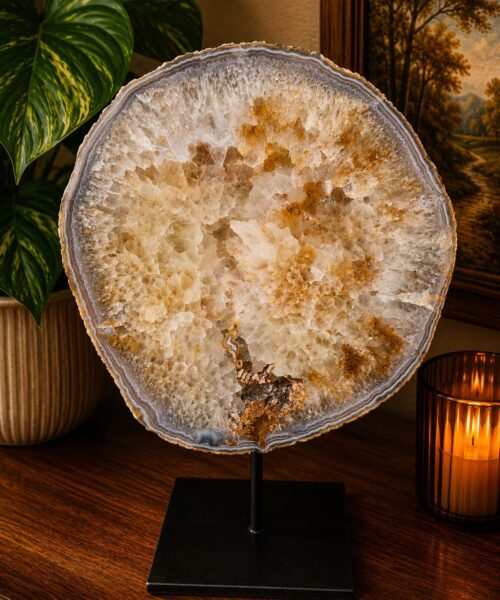 Large Premium Agate Natural Slice on Stand 27 – 3.601g - H35.5xW28.5xD12cm