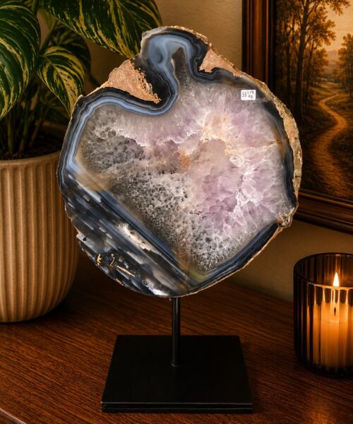 Large Premium Agate Natural Slice on Stand 33 – 3.178g - H34xW24xD12cm