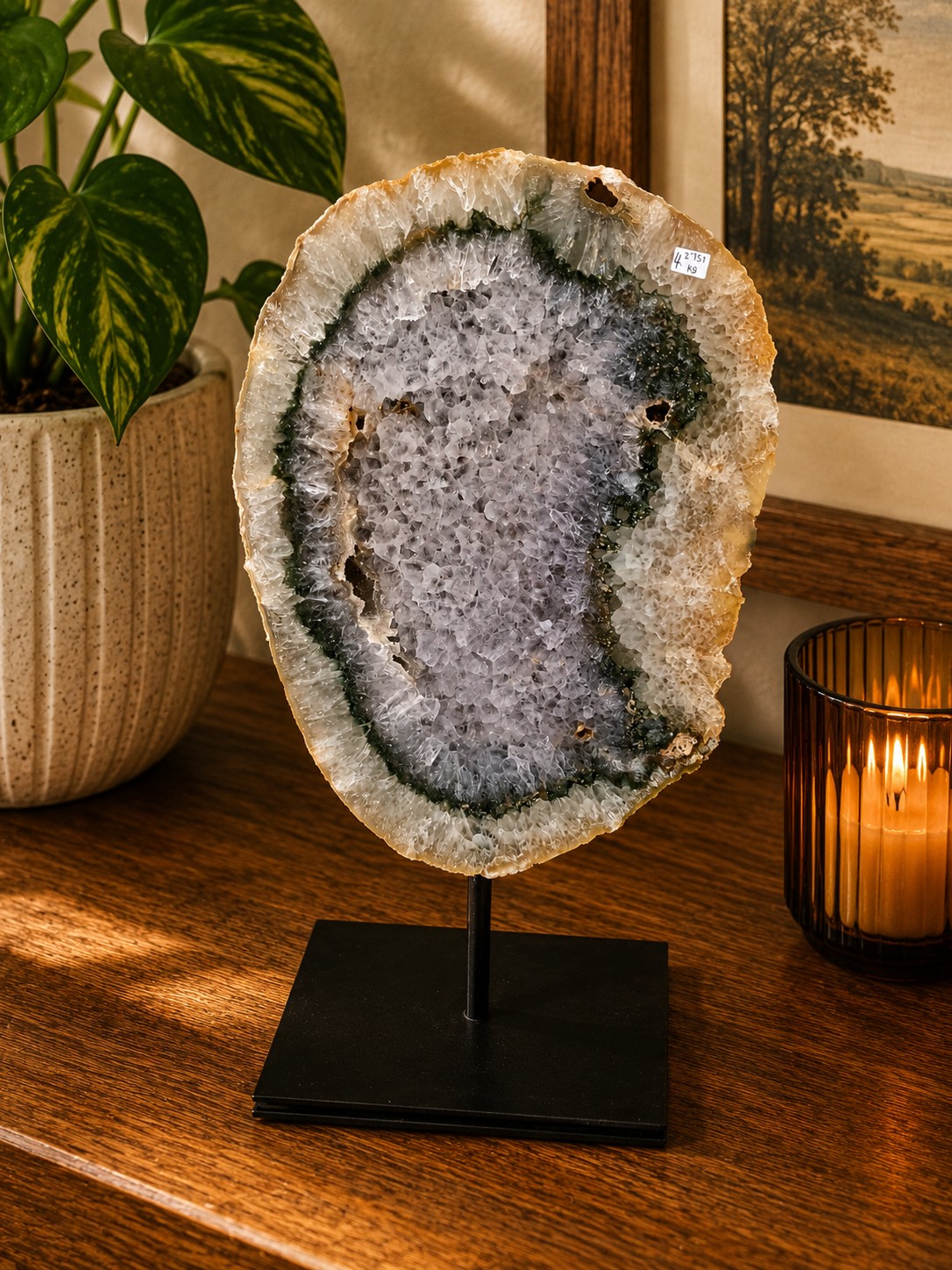 Large Premium Agate Natural Slice on Stand 4 – 2.751g - H35.5xW21xD12cm