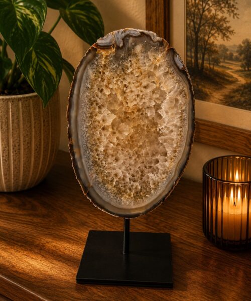 Large Premium Agate Natural Slice on Stand 8 – 2.705g - H37xW21xD12cm