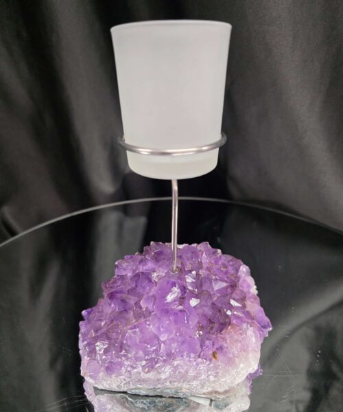 Alternative view of Premium A Grade Amethyst Candle No. 2 Cluster Druzy / 1 Cup Tealight Holders 763g H18xW11.5xD9cm