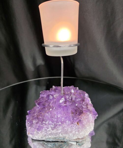 Premium A Grade Amethyst Candle No. 2 Cluster Druzy / 1 Cup Tealight Holders 763g H18xW11.5xD9cm