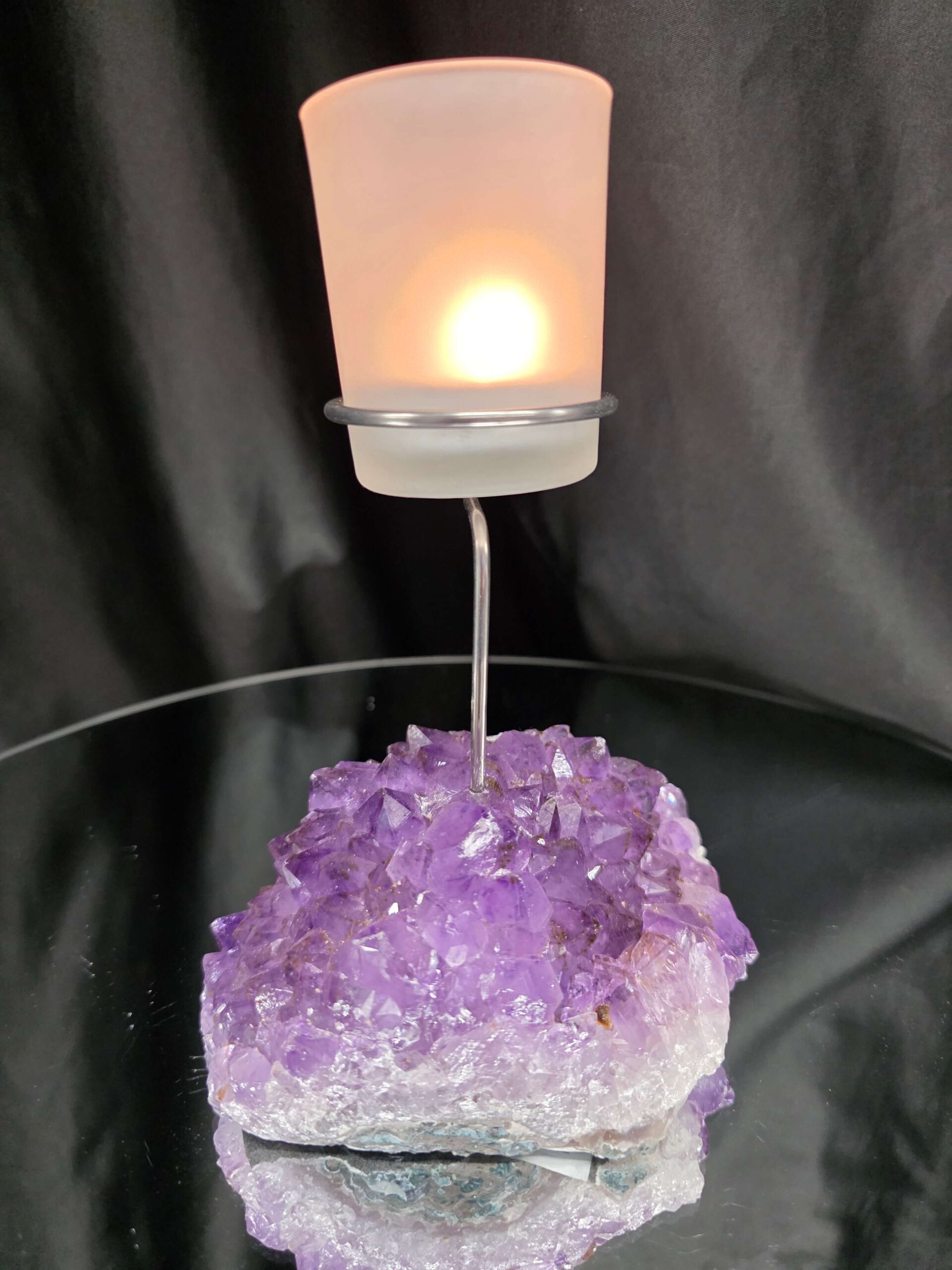 Premium A Grade Amethyst Candle No. 2 Cluster Druzy / 1 Cup Tealight Holders 763g H18xW11.5xD9cm