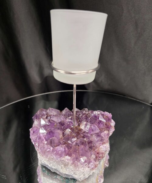 Alternative view of Premium A Grade Amethyst Candle No. 3 Cluster Druzy / 1 Cup Tealight Holders 846g H17xW11xD9.5cm