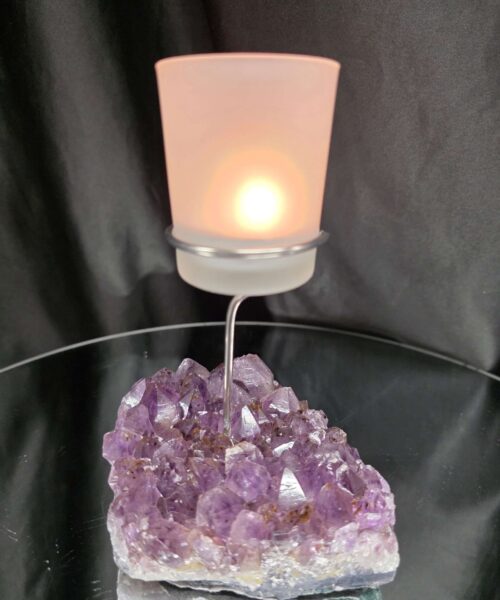 Premium A Grade Amethyst Candle No. 3 Cluster Druzy / 1 Cup Tealight Holders 846g H17xW11xD9.5cm - Image 11