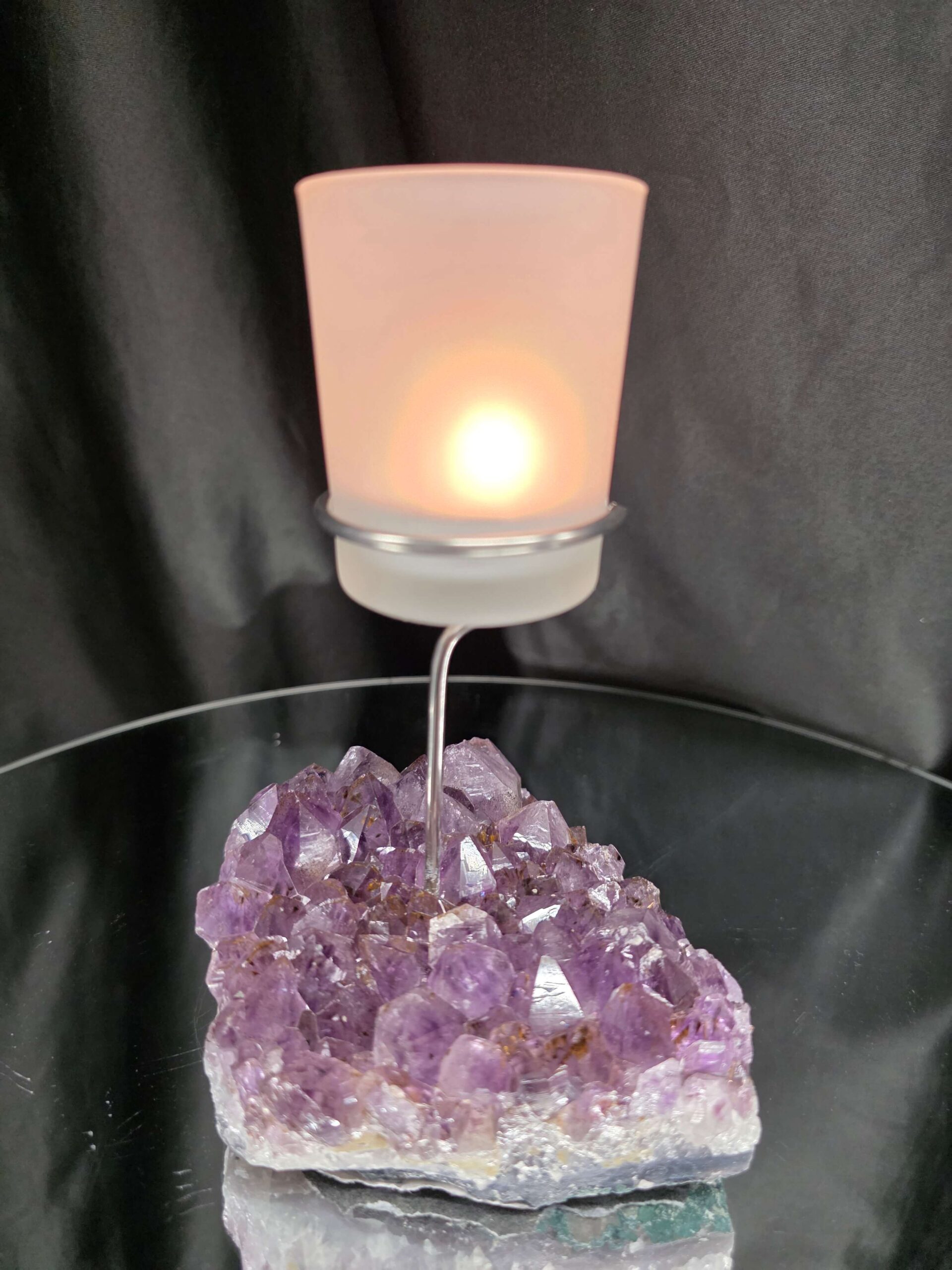 Premium A Grade Amethyst Candle No. 3 Cluster Druzy / 1 Cup Tealight Holders 846g H17xW11xD9.5cm - Image 11
