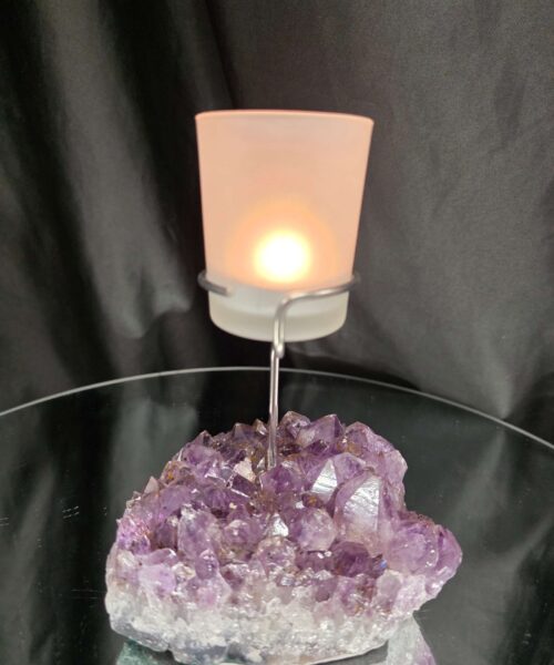 Premium A Grade Amethyst Candle No. 3 Cluster Druzy / 1 Cup Tealight Holders 846g H17xW11xD9.5cm - Image 12