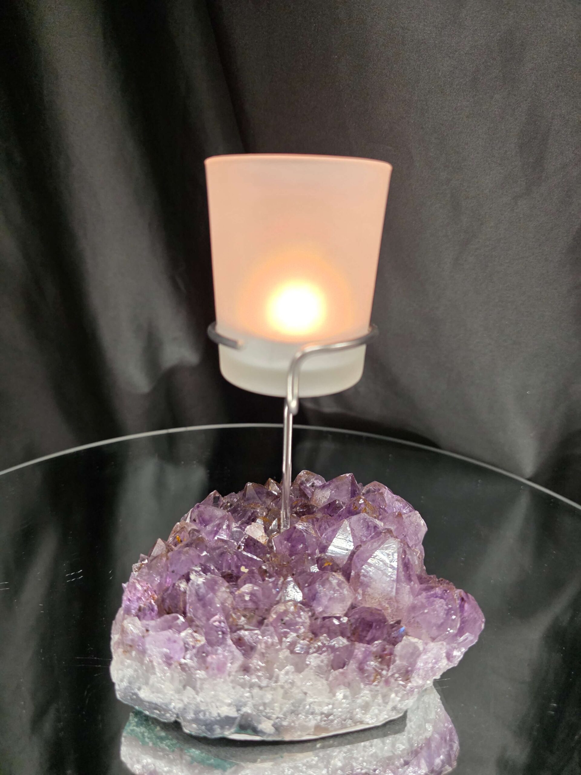 Premium A Grade Amethyst Candle No. 3 Cluster Druzy / 1 Cup Tealight Holders 846g H17xW11xD9.5cm - Image 12